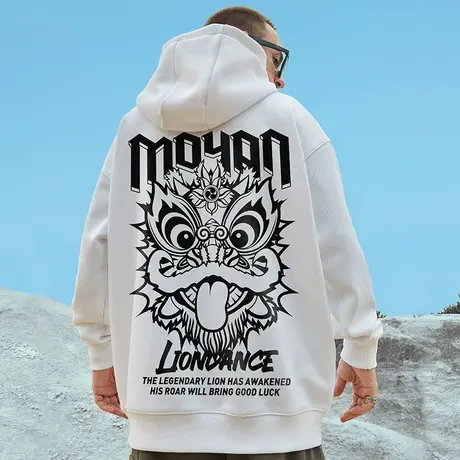 国潮连帽卫衣男士宽松大码男装醒狮ins潮牌男装帽衫加绒秋冬新款图片