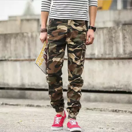 男春秋多口袋休闲滑板裤迷彩工装裤宽松大码户外战术长裤纯棉耐磨商品大图