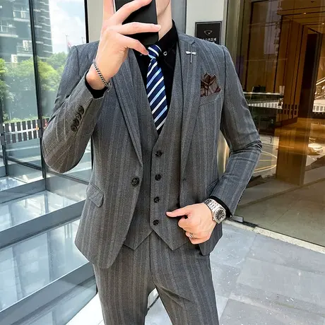 新款西服男 修身休闲新郎伴郎结婚礼服 商务男士西装套装高端品质图片