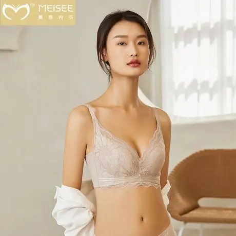 美思夏季透气超大胸防下垂凸点蕾丝兔耳朵超薄款文胸图片