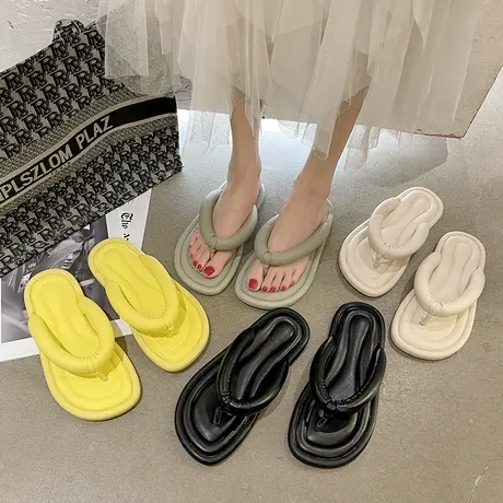 2024早春款夹趾凉鞋松糕厚底外穿人字拖鞋防滑沙滩鞋中跟女鞋图片