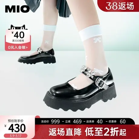 MIO米奥春冬新款女鞋圆头厚底小皮鞋花朵钻饰舒适气质玛丽珍单鞋图片