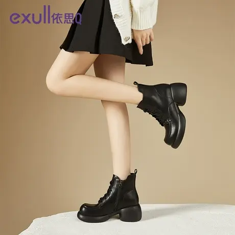 exull/依思Q女款粗跟靴子女短靴秋冬季单靴马丁靴2023年新款女鞋图片