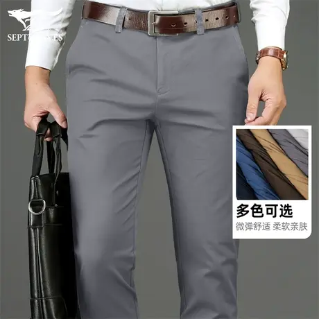 七匹狼爸爸裤子秋冬季棉质中青年男士休闲裤宽松直筒长裤加厚男裤商品大图