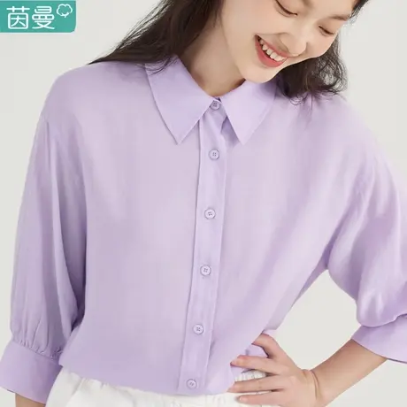 茵曼旗舰店百搭女2023春季新款翻领简约通勤气质粘纤亚麻混纺衬衫商品大图