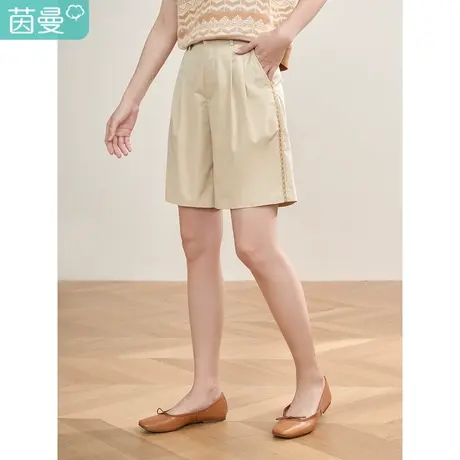 【商场同款】茵曼2023春季女装新款时尚通勤松紧腰直筒显瘦短裤图片