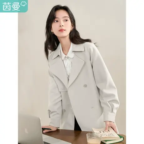 【商场同款】茵曼2023春女装新款气质英伦风中长小个子收腰风衣图片