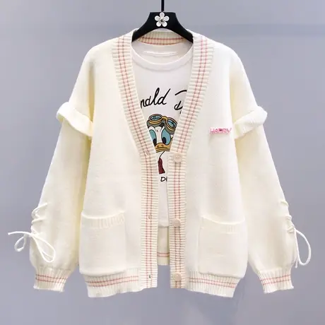 日系学院风V领毛衣外套女秋冬2023新款宽松慵懒风设计感针织开衫商品大图