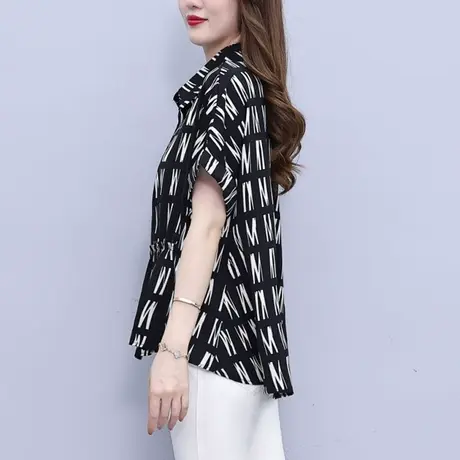 雪纺上衣女夏季小衫衬衫短袖别致漂亮2023新款大码装显瘦碎花中袖商品大图