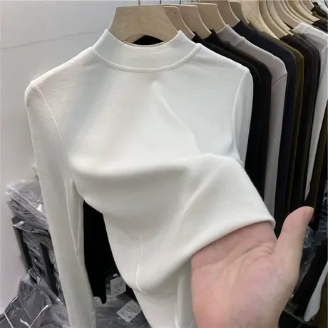 半高领双面德绒打底衫女春秋冬内搭长袖加绒2023新款洋气保暖上衣商品大图