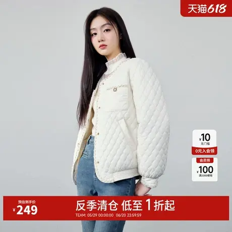 【反季清仓】秋水伊人奥莱方形扣圆领小香风羽绒服冬女设计感外套图片
