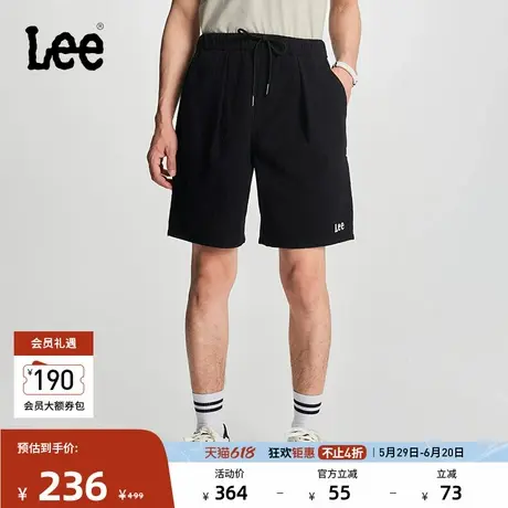 Lee商场同款春夏松紧腰泡泡纱直筒黑色男休闲短裤潮LMB241908203商品大图