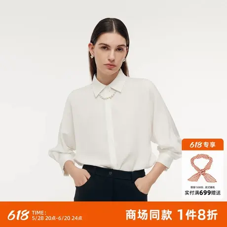 歌莉娅二醋酸白衬衫女士2025春季新款通勤连袖正装上衣1E3C3D070商品大图