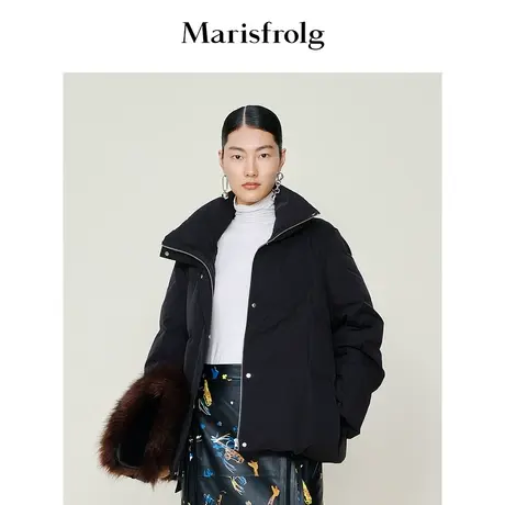 【商场同款】玛丝菲尔冬季新款黑色连帽白鹅绒绗缝羽绒服商品大图