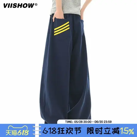 VIISHOW侧边拼接条纹美式运动卫裤男潮牌高街垂感宽松直筒休闲裤商品大图