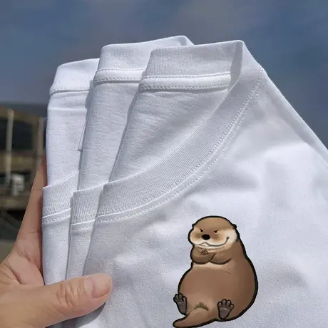 秀洛小动物生气系列河狸衣服半袖打底衫搞笑情侣装夏季T恤短袖男图片