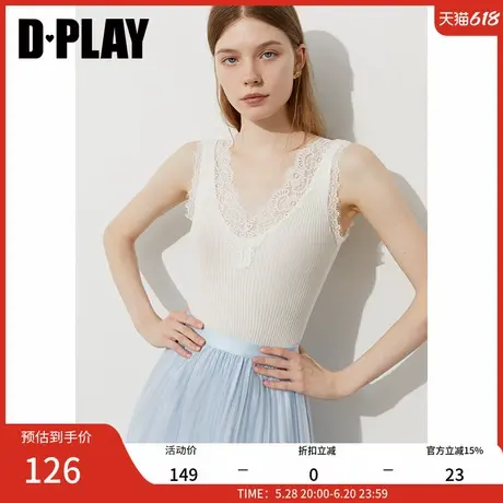 DPLAY2025年夏季新款白色V领修身吊带女蕾丝显瘦美背打底小衫商品大图