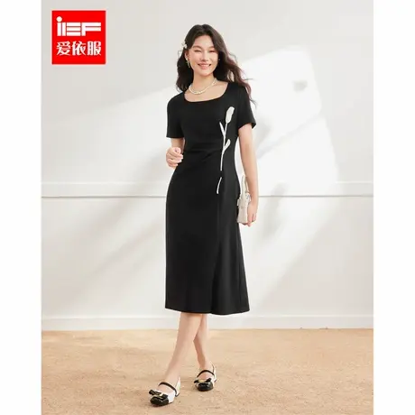 IEF/爱依服【微胖】大码女装2025夏季新款法式气质感显瘦连衣中裙图片