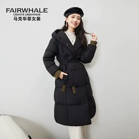 马克华菲过膝长款羽绒服女收腰显瘦黑色百搭保暖冬装2025冬季新款图片