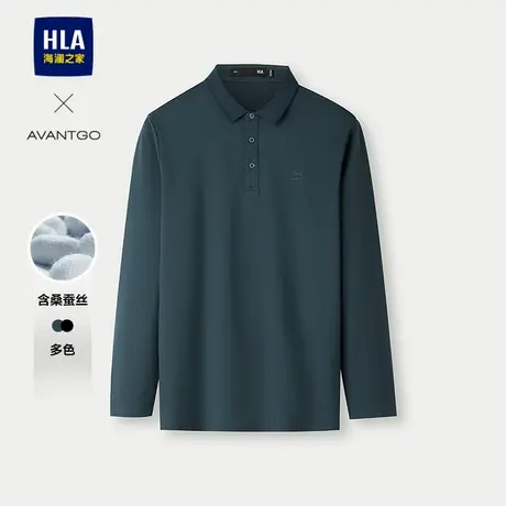 HLA/海澜之家轻商务经典系列长袖POLO25秋新翻领印花含桑蚕丝男图片