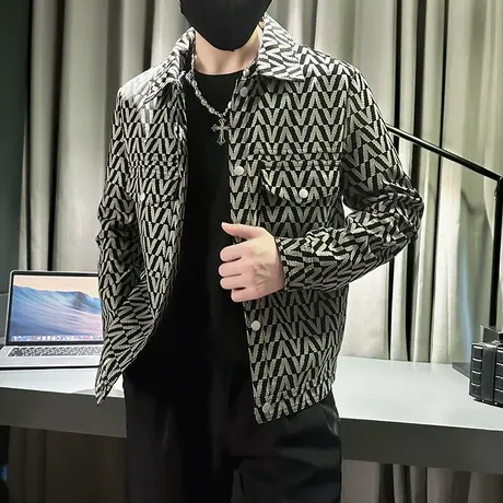 重磅美式潮牌满印皮衣外套男秋季新款个性痞帅翻领机车上衣皮夹克商品大图