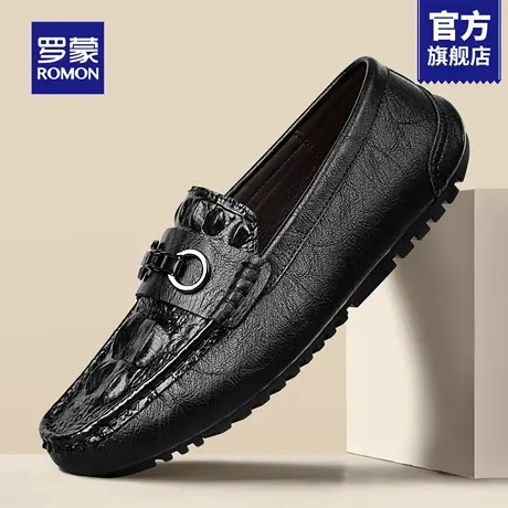 罗蒙豆豆鞋男士2025新款一脚蹬男鞋秋季真皮乐福鞋软底休闲皮鞋RM商品大图