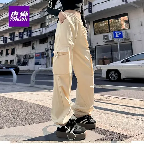 唐狮复古高腰工装休闲裤女宽松百搭设计感直筒显瘦阔腿拖地长裤AX商品大图