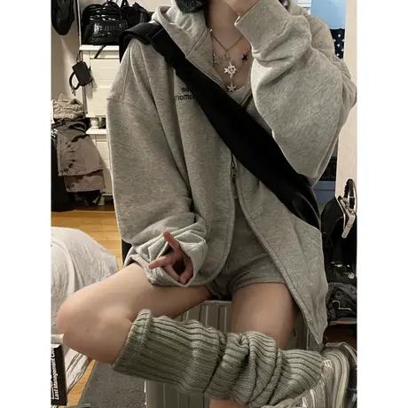 美式高街ins潮流开衫卫衣女春秋宽松显瘦原宿风薄款连帽上衣外套图片