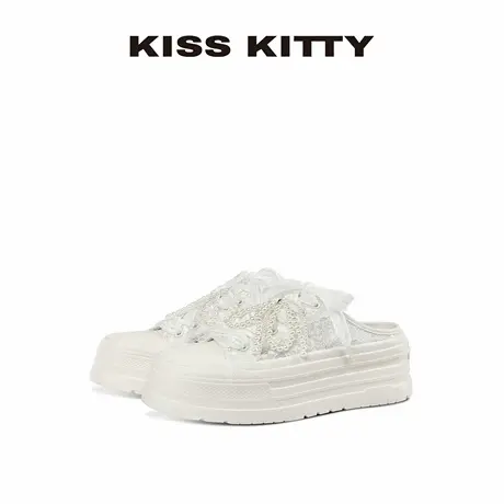 KISSKITTY25新款百搭休闲帆布鞋穆勒半拖一脚蹬厚底增高小白鞋女商品大图