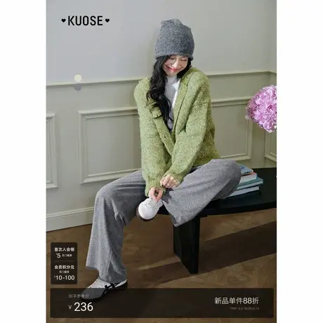 阔色灰色休闲直筒阔腿裤子女2025秋季新款垂感慵懒杏色卫裤长裤春商品大图