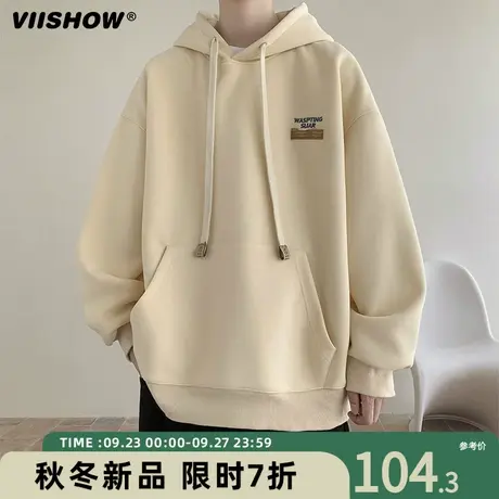 VIISHOW连帽卫衣男抽绳秋季潮牌百搭重磅美式复古休闲套头外套商品大图