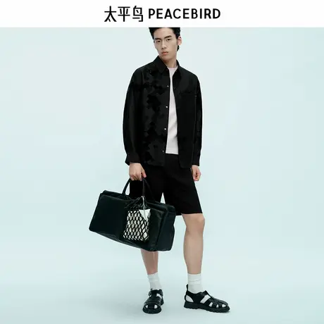 【商场同款】太平鸟男装华夫格肌理中短裤直筒休闲裤潮B1GNF3142商品大图