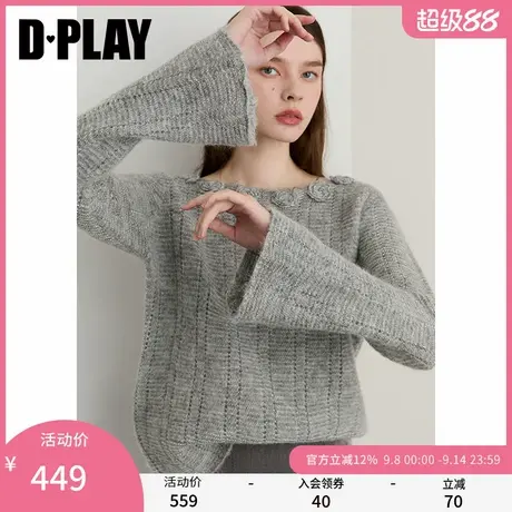 DPLAY2025秋季新款灰色针织衫女宽松休闲慵懒羊驼毛长袖上衣毛衣商品大图