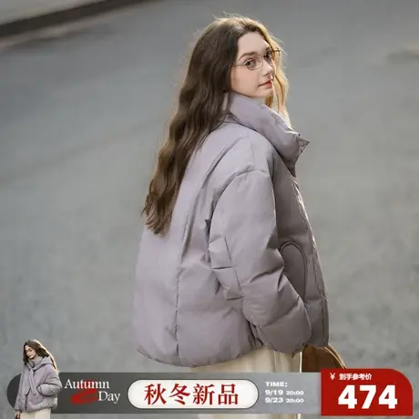 唐狮2025冬季短款羽绒服女连帽紫色小个子穿搭宽松休闲风爱心少女商品大图