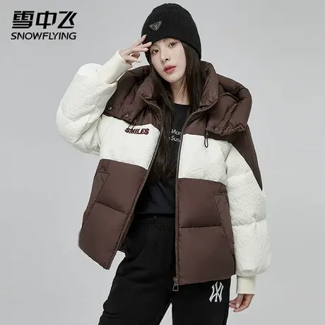 雪中飞羽绒服女短款2025新款冬季休闲时尚撞色连帽小个子保暖外套商品大图