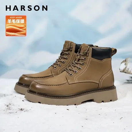 哈森男士厚底马丁靴加绒冬季男鞋真皮羊毛户外靴子2025新款男棉鞋商品大图