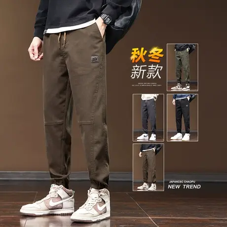 秋季2023新款束脚拼接工装秋冬款男士潮牌高级感美式宽松休闲裤子商品大图