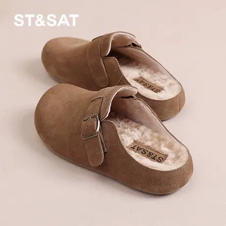 星期六包头半拖鞋女2025冬季新款女款冬天外穿冬款毛绒勃肯棉拖鞋图片