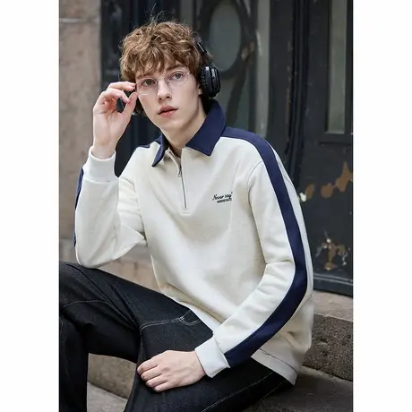 唐狮春秋季新款男士长袖polo翻领撞色拼接宽松休闲风时尚男装TM商品大图