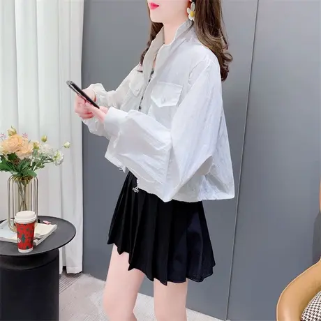 短款小个子防晒衣外套女夏季2023新款宽松百搭休闲立领设计感上衣商品大图