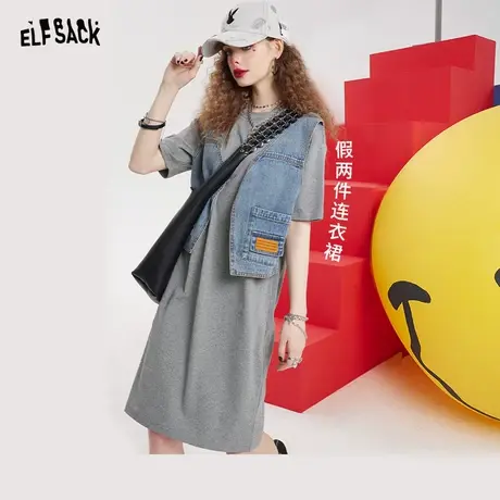 妖精的口袋假两件t恤马甲连衣裙女2023春新款设计感宽松休闲裙子图片