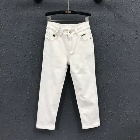 欧货休闲设计直筒裤女23秋冬新款米白色烟管裤宽松显瘦牛仔九分裤图片