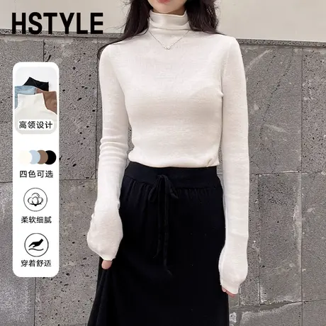 韩都衣舍休闲百搭打底衫2023秋季新款女装高领毛针织衫NFD7011商品大图
