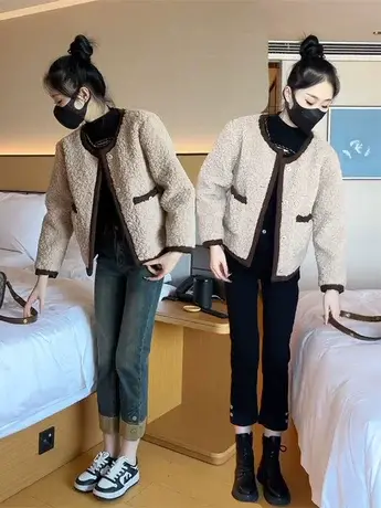 秋冬新款小香风外套女小个子秋冬仿羊羔毛加厚皮毛一体外套上衣潮商品大图