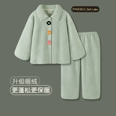 Pinksea睡衣冬季女珊瑚绒加厚保暖新款套装秋冬大码女款家居服图片