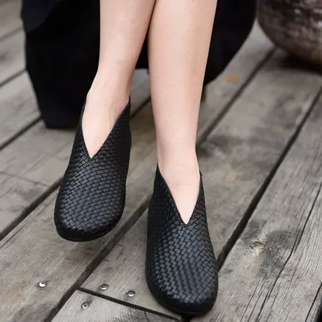 Artmu阿木原创新款平底短靴裸靴编织手工女鞋真皮女靴子单靴女商品大图