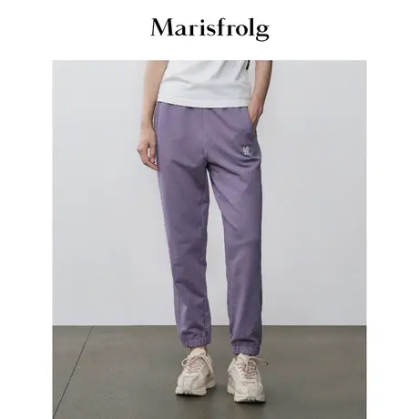 【商场同款】玛丝菲尔休闲裤秋季新款紫色纯棉抽绳收腰束脚休闲裤商品大图