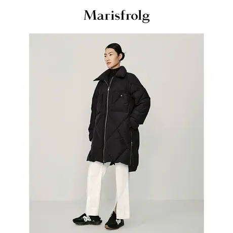 【三防羽绒服】玛丝菲尔冬季新款黑色宽松拉链设计羽绒服商品大图