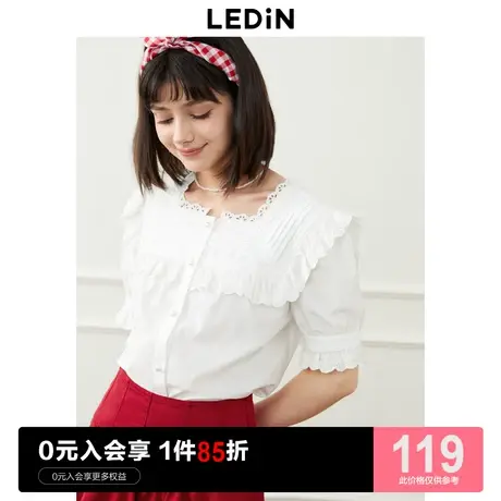 乐町法式拼接上衣2023夏季新款女装短款纯色温柔设计感白色衬衫图片