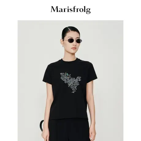 【休闲百搭系列】玛丝菲尔t恤上衣23夏季新黑色短袖打底衫女修身商品大图